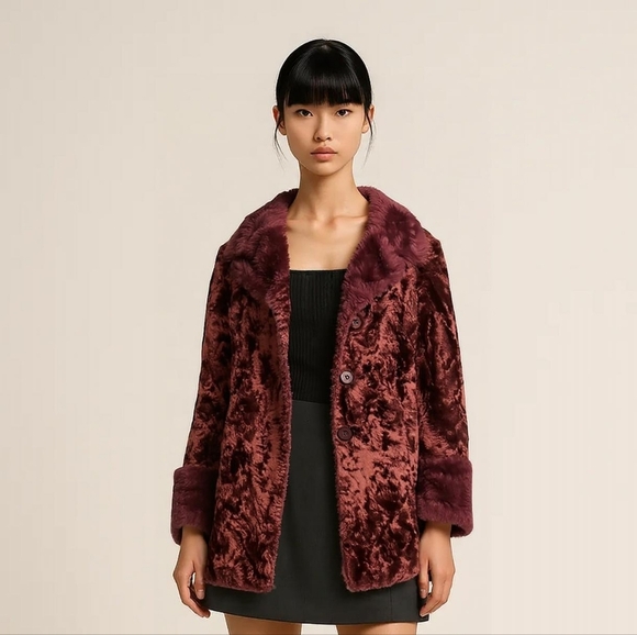 Vintage Jackets & Blazers - Y2K Maroon Penny Lane Fluffy Coat